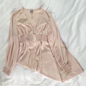 ASOS Beige Button-Front V-Neck Dress